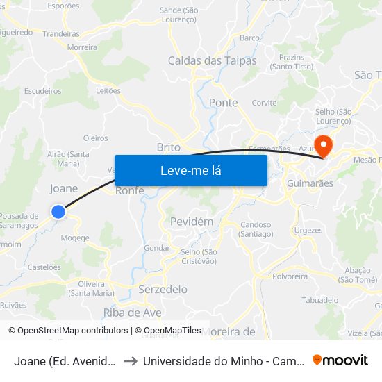 Joane (Ed. Avenida) | Mato da Senra to Universidade do Minho - Campus de Azurém / Guimarães map