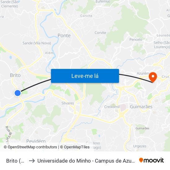 Brito (Cruz) to Universidade do Minho - Campus de Azurém / Guimarães map