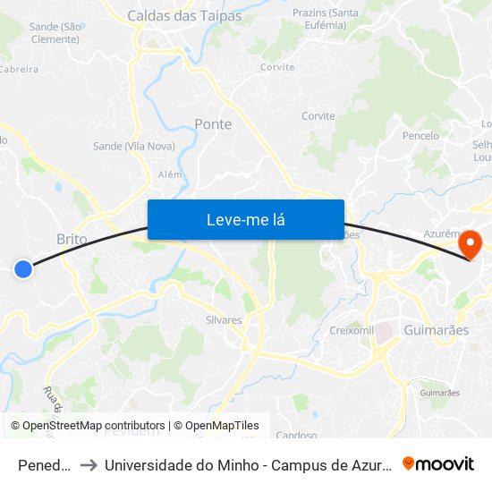 Penedinho to Universidade do Minho - Campus de Azurém / Guimarães map