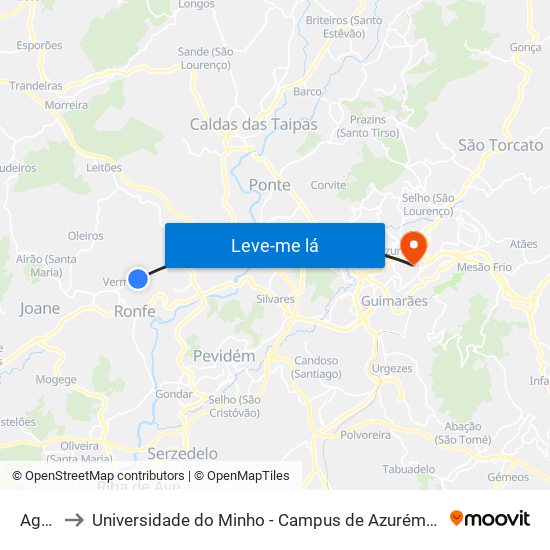 Agras to Universidade do Minho - Campus de Azurém / Guimarães map