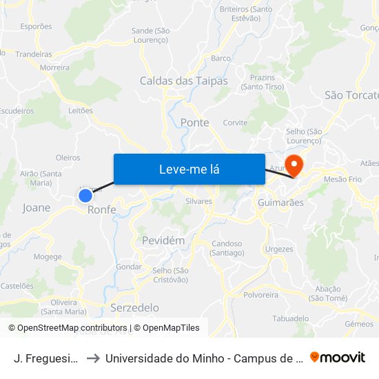 J. Freguesia Vermil to Universidade do Minho - Campus de Azurém / Guimarães map