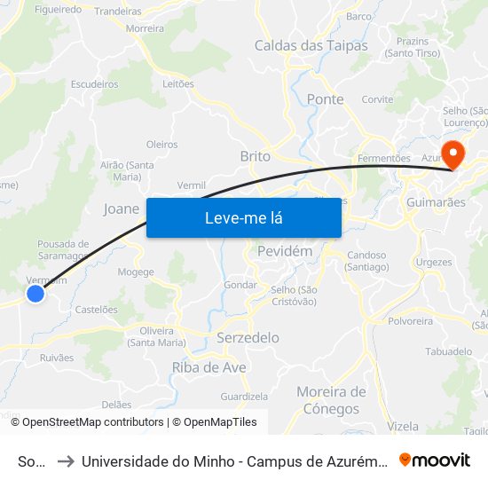 Souto to Universidade do Minho - Campus de Azurém / Guimarães map
