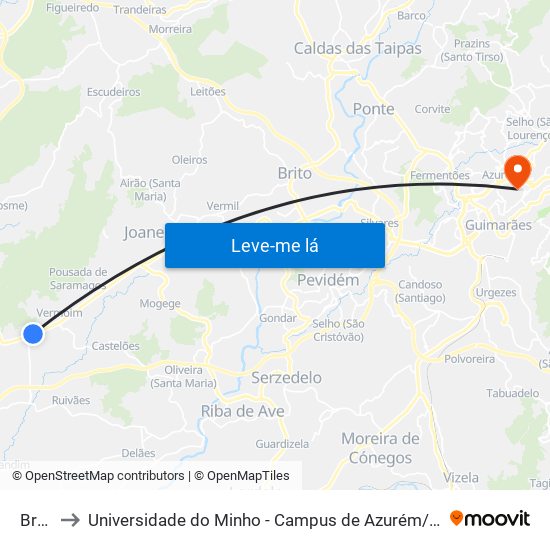 Breia to Universidade do Minho - Campus de Azurém / Guimarães map