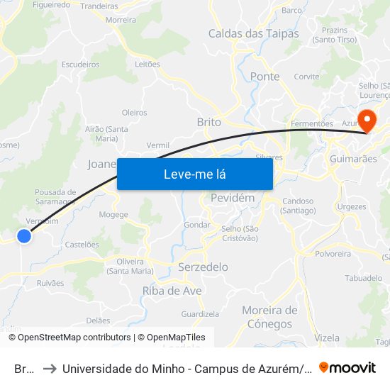 Breia to Universidade do Minho - Campus de Azurém / Guimarães map