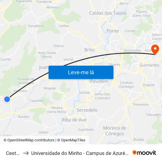 Cesteiro to Universidade do Minho - Campus de Azurém / Guimarães map