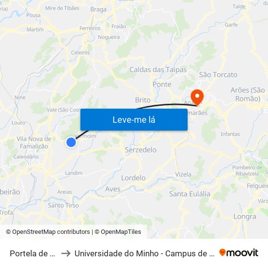 Portela de Requião to Universidade do Minho - Campus de Azurém / Guimarães map