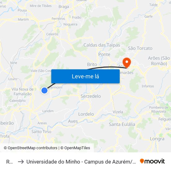 Rato to Universidade do Minho - Campus de Azurém / Guimarães map