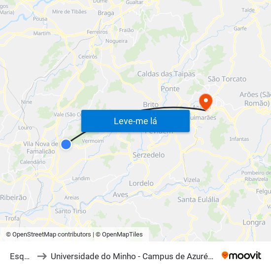 Esquivó to Universidade do Minho - Campus de Azurém / Guimarães map