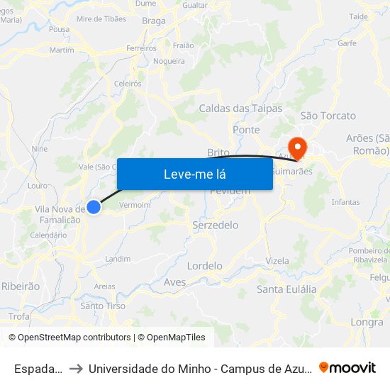 Espadaneira to Universidade do Minho - Campus de Azurém / Guimarães map
