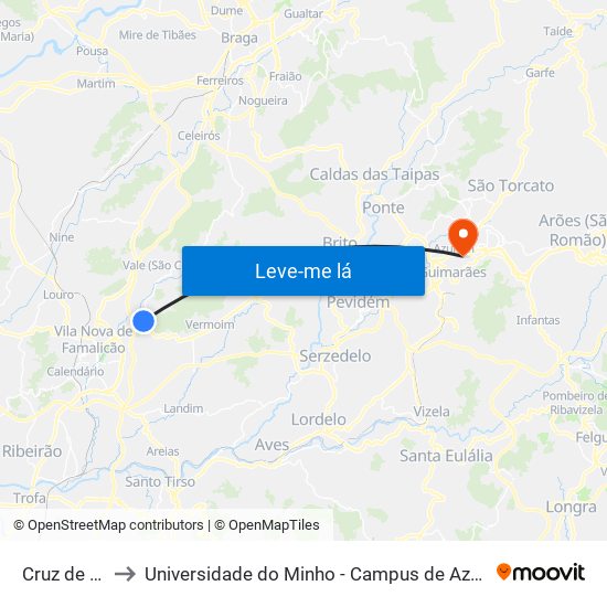 Cruz de Pelo I to Universidade do Minho - Campus de Azurém / Guimarães map