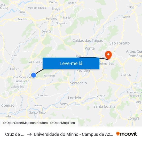 Cruz de Pelo I to Universidade do Minho - Campus de Azurém / Guimarães map