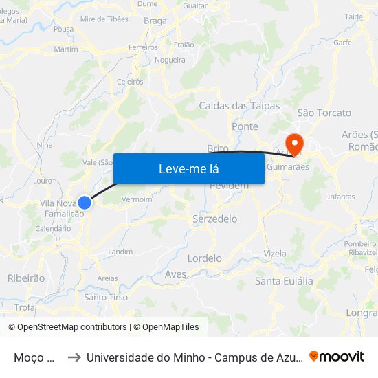 Moço Morto to Universidade do Minho - Campus de Azurém / Guimarães map