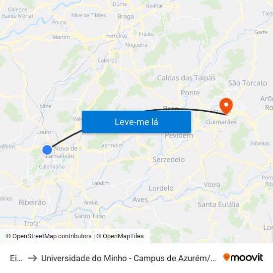 Eiral to Universidade do Minho - Campus de Azurém / Guimarães map