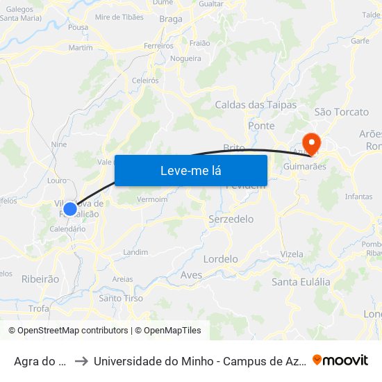 Agra do Vinhal to Universidade do Minho - Campus de Azurém / Guimarães map