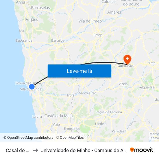 Casal do Monte to Universidade do Minho - Campus de Azurém / Guimarães map