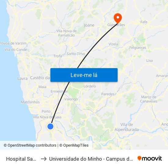 Hospital Santos Silva to Universidade do Minho - Campus de Azurém / Guimarães map