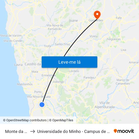 Monte da Virgem to Universidade do Minho - Campus de Azurém / Guimarães map