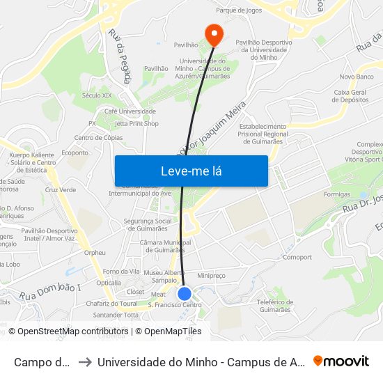Campo da Feira to Universidade do Minho - Campus de Azurém / Guimarães map