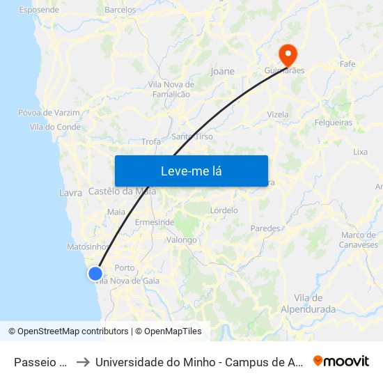 Passeio Alegre to Universidade do Minho - Campus de Azurém / Guimarães map