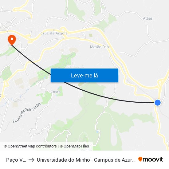 Paço Vieira to Universidade do Minho - Campus de Azurém / Guimarães map