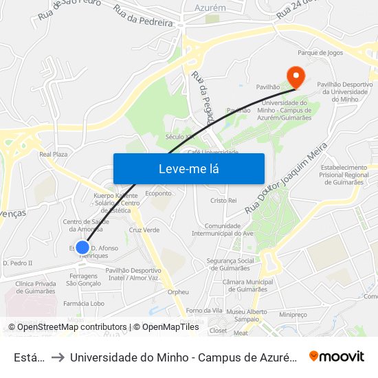 Estádio to Universidade do Minho - Campus de Azurém / Guimarães map