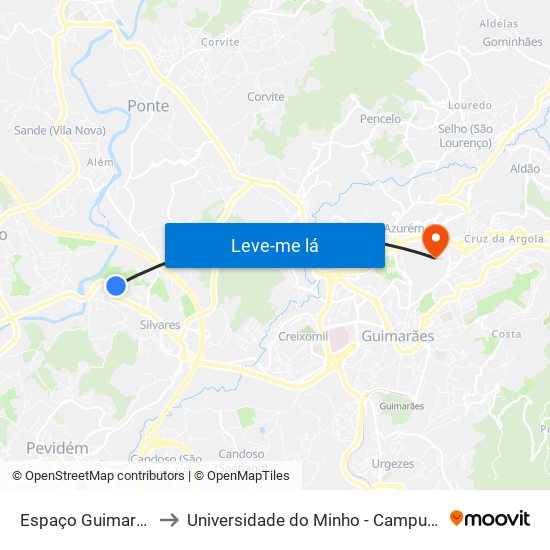 Espaço Guimarães (Entrada) to Universidade do Minho - Campus de Azurém / Guimarães map