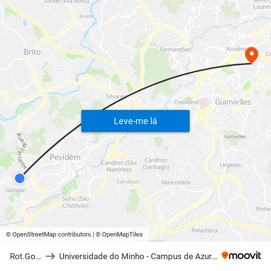 Rot.Gondar to Universidade do Minho - Campus de Azurém / Guimarães map