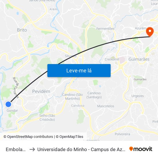 Emboladoura to Universidade do Minho - Campus de Azurém / Guimarães map