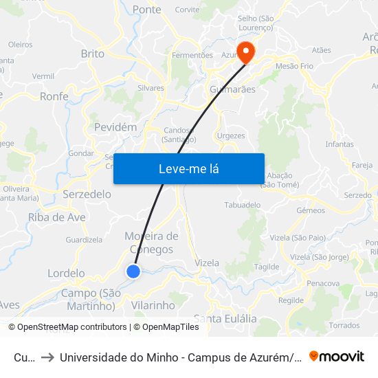 Cuca to Universidade do Minho - Campus de Azurém / Guimarães map