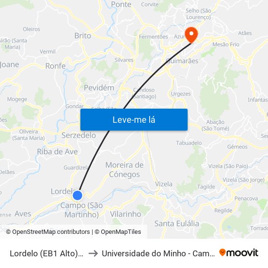 Lordelo (EB1 Alto) | Travessa do Alto to Universidade do Minho - Campus de Azurém / Guimarães map