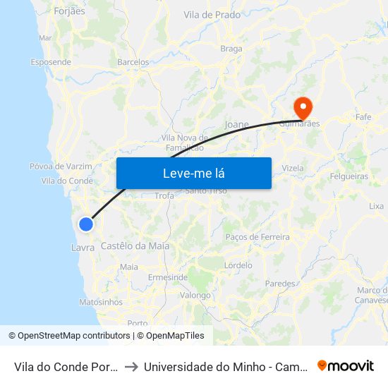 Vila do Conde Porto Fashion Outlet to Universidade do Minho - Campus de Azurém / Guimarães map