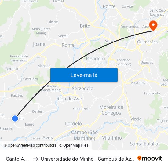 Santo Amaro to Universidade do Minho - Campus de Azurém / Guimarães map