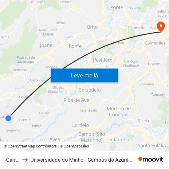Carriça to Universidade do Minho - Campus de Azurém / Guimarães map