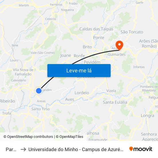 Parque to Universidade do Minho - Campus de Azurém / Guimarães map