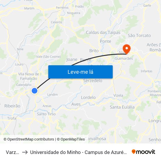 Varziela to Universidade do Minho - Campus de Azurém / Guimarães map