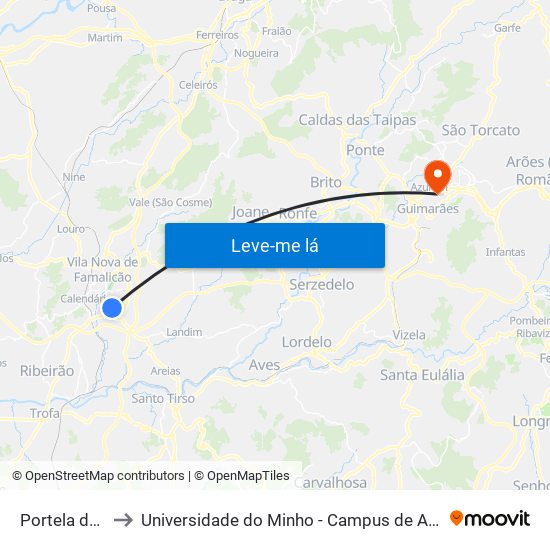 Portela de Cima to Universidade do Minho - Campus de Azurém / Guimarães map