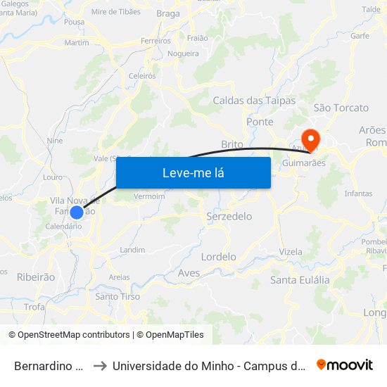 Bernardino Machado to Universidade do Minho - Campus de Azurém / Guimarães map