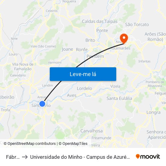 Fábrica to Universidade do Minho - Campus de Azurém / Guimarães map