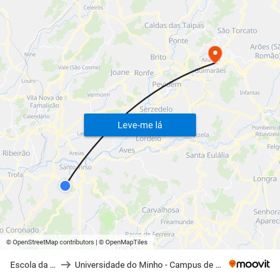 Escola da Ermida to Universidade do Minho - Campus de Azurém / Guimarães map