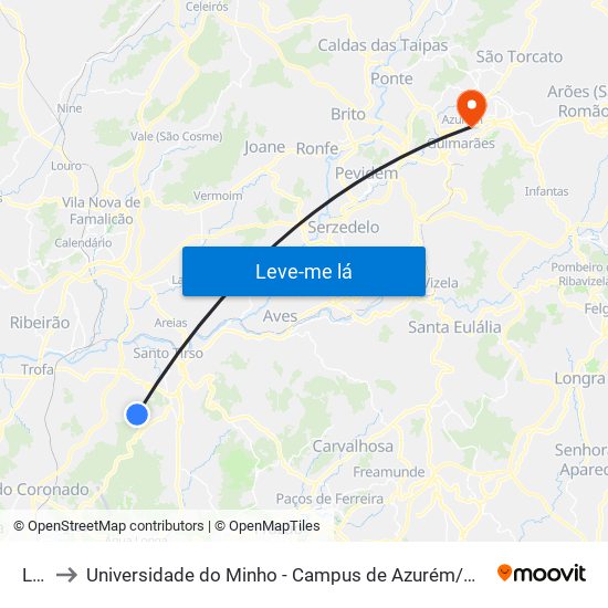 Lidl to Universidade do Minho - Campus de Azurém / Guimarães map
