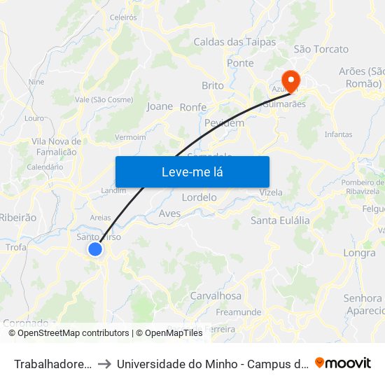 Trabalhadores do Arco to Universidade do Minho - Campus de Azurém / Guimarães map