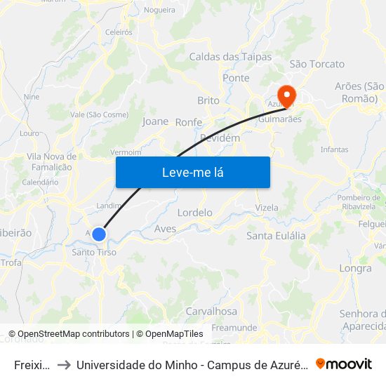 Freixieiro to Universidade do Minho - Campus de Azurém / Guimarães map
