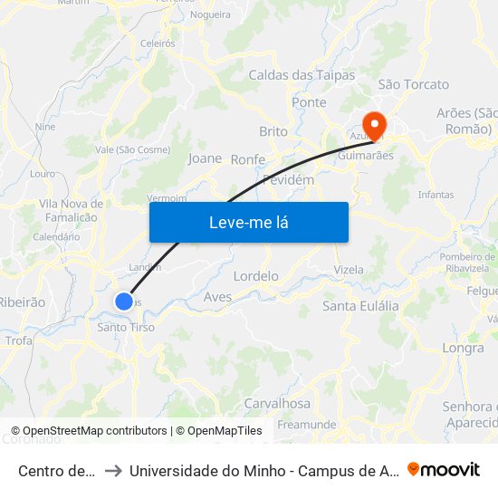 Centro de Saúde to Universidade do Minho - Campus de Azurém / Guimarães map