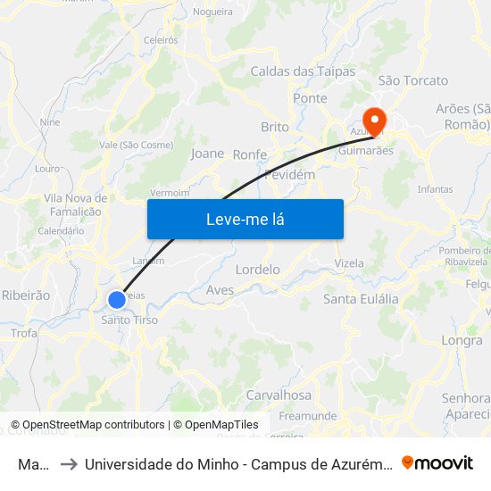 Matos to Universidade do Minho - Campus de Azurém / Guimarães map