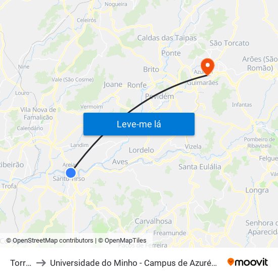 Torre 1 to Universidade do Minho - Campus de Azurém / Guimarães map