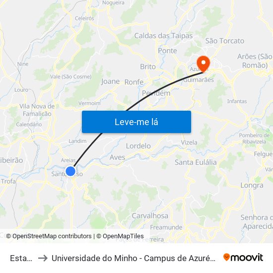 Estação to Universidade do Minho - Campus de Azurém / Guimarães map
