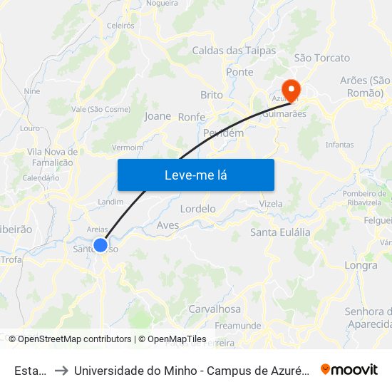 Estação to Universidade do Minho - Campus de Azurém / Guimarães map