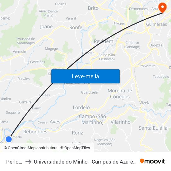 Perlonga to Universidade do Minho - Campus de Azurém / Guimarães map