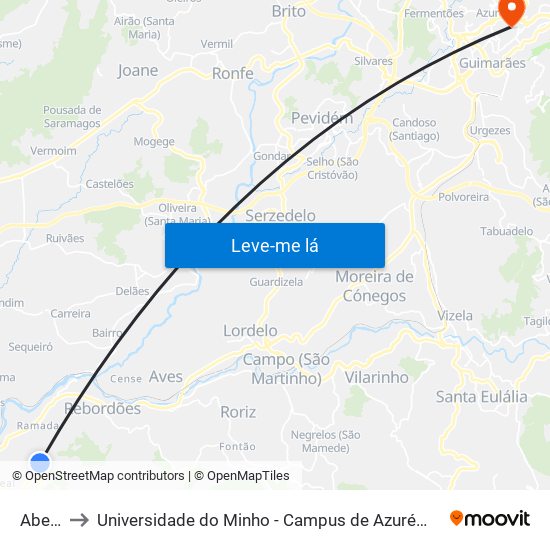 Abelha to Universidade do Minho - Campus de Azurém / Guimarães map