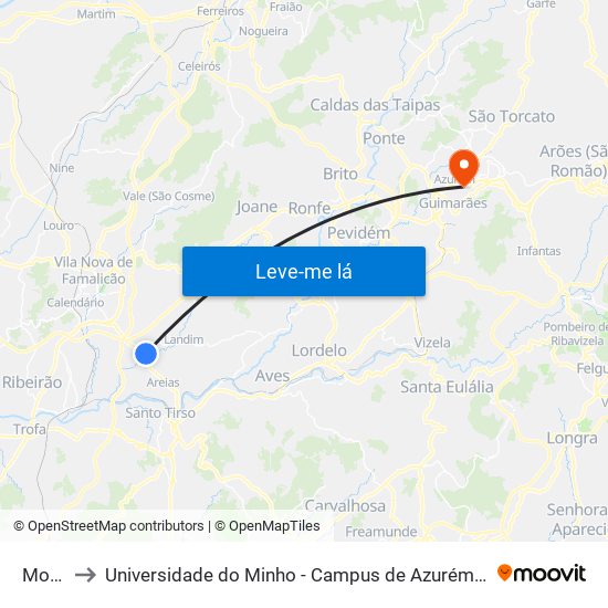 Monte to Universidade do Minho - Campus de Azurém / Guimarães map